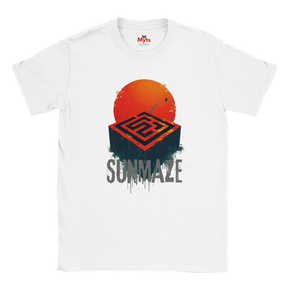 White t-shirt with a red and black design featuring 'Summaze' on a white background