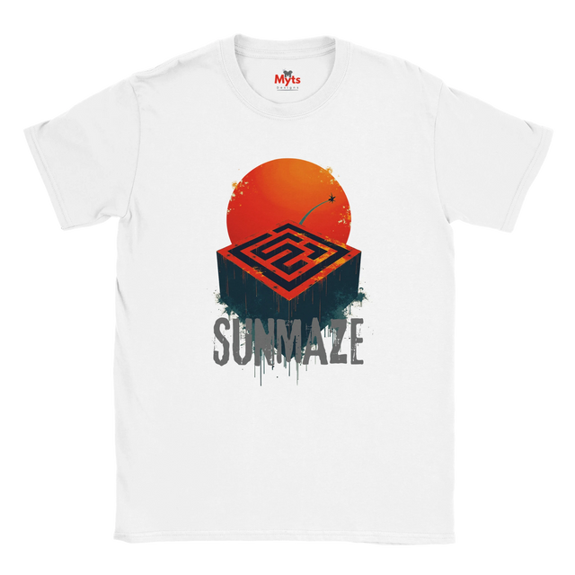 White t-shirt with a red and black design featuring 'Summaze' on a white background