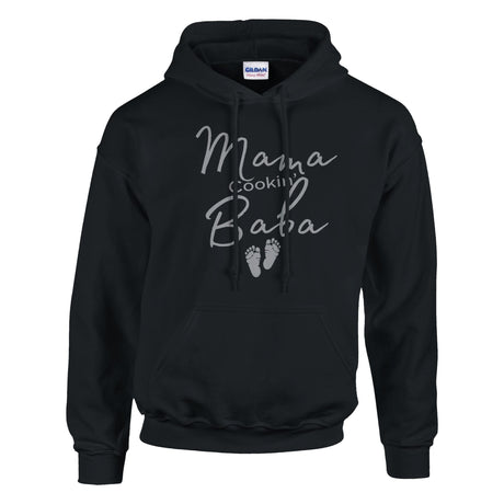 Back Hoodie with "Mama Cookin' Baba" with tiny silhouetted feet