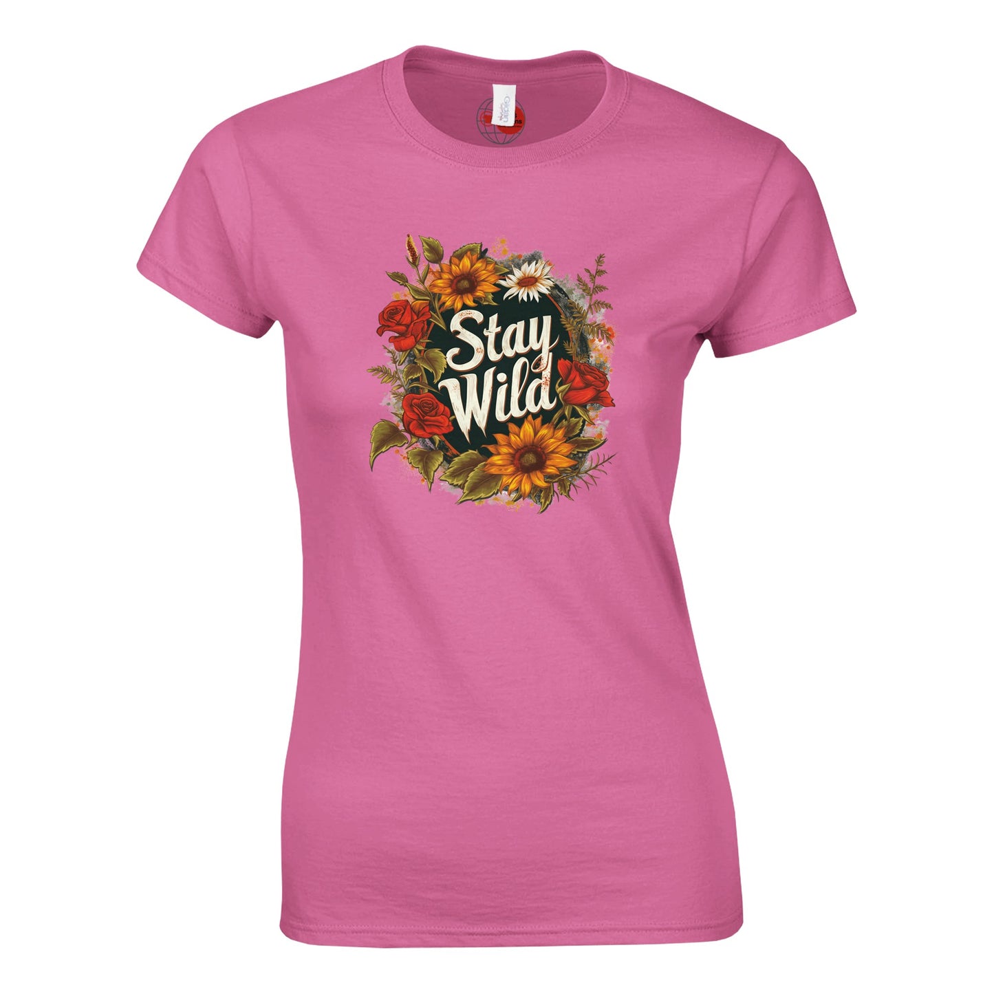 Azalea t-shirt with floral design and 'Stay Wild' text on a white background