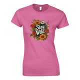 Azalea t-shirt with floral design and 'Stay Wild' text on a white background