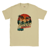 Natural t-shirt with 'Aussie Adventure' graphic design on a white background