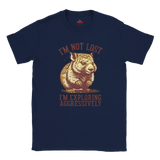 Navy blue t-shirt with a graphic of a Wombat and text on a white background