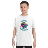 "Kids wearing colourful fish t-shirt - comfortable fit for school and play"