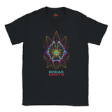 Black t-shirt with French text and red hearts on a white background