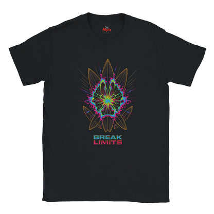 Black t-shirt with French text and red hearts on a white background