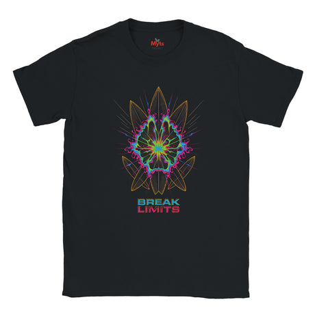 Black t-shirt with French text and red hearts on a white background