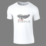 A white casual unisex t-shirt with a minimalist feather design and the text 'It's That Simple' printed on the front.