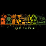 Tech icons with various symbols on a black background