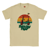 Natural t-shirt with a graphic of a golf cart and 'Fairway Flyer' text on a white background