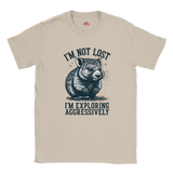 Sand t-shirt with a graphic of a Wombat and text on a white background