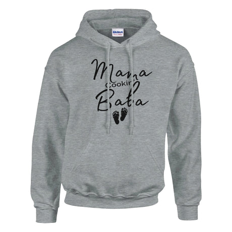 Sports grey Hoodie "Mama Cookin' Baba" with tiny silhouette black feet