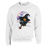 White sweatshirt with a witch design on a white background