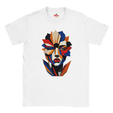Abstract Geometric Face T-Shirt in White — bold geometric portrait art graphic tee by Mytsdesigns