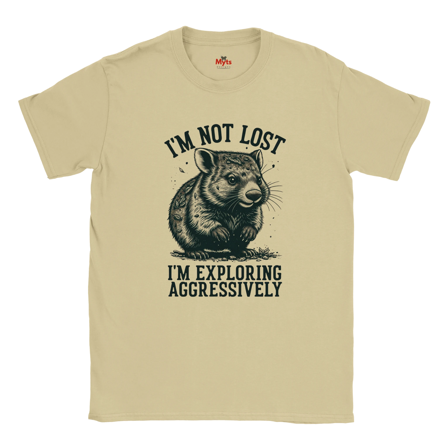 Natural t-shirt with a Wombat graphic and text on a white background
