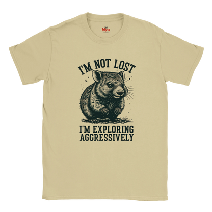 Natural t-shirt with a Wombat graphic and text on a white background