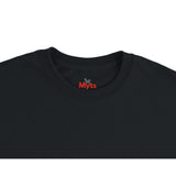 Black t-shirt with 'Myts' logo on a white background