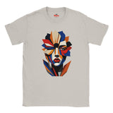 Abstract Geometric Face T-Shirt in Ice Grey — bold geometric portrait art graphic tee by Mytsdesigns