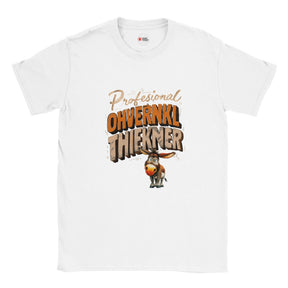 White t-shirt with a donkey graphic and text on a white background