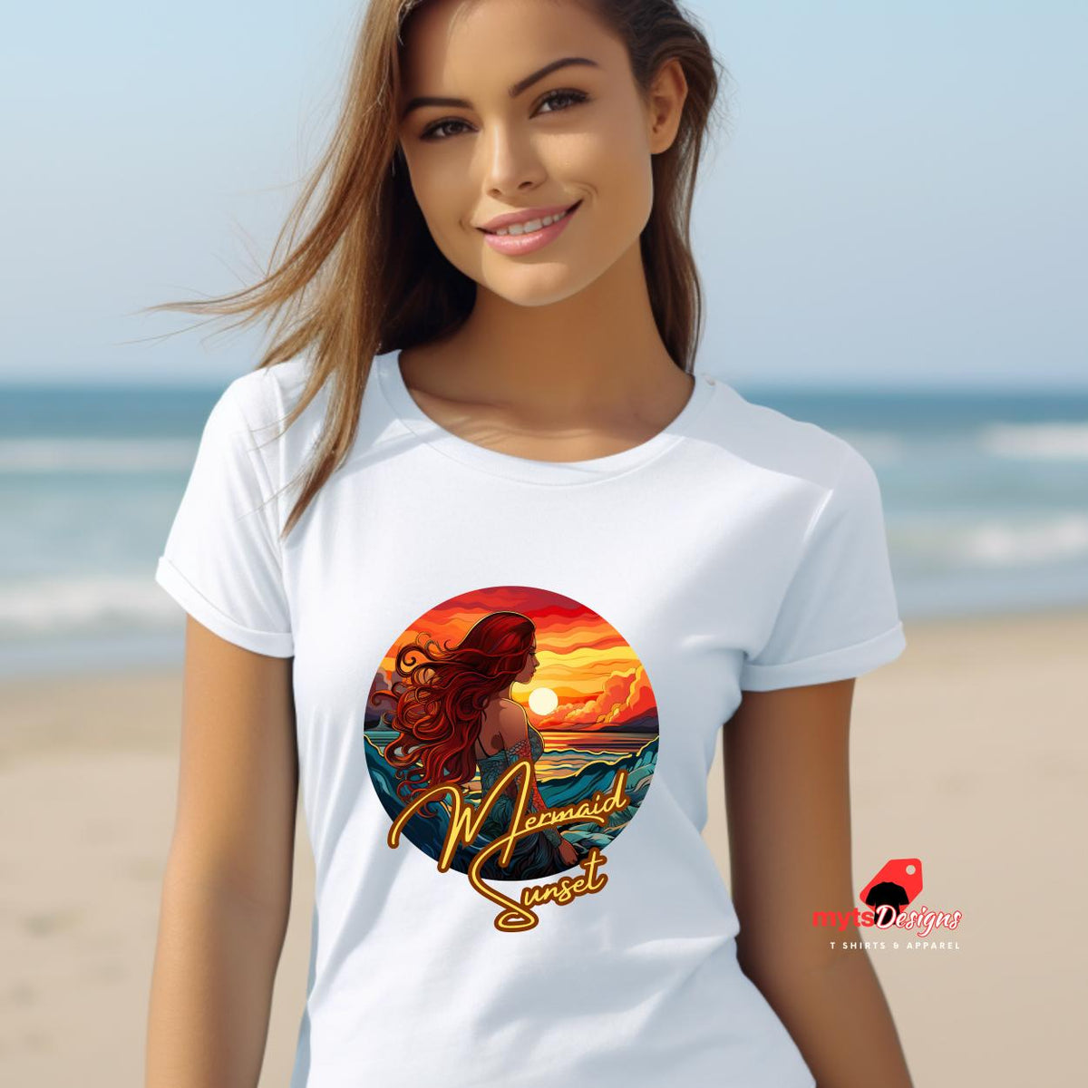 Retro Mermaid Sunset T-Shirt - 60s Pop Art Surf Design