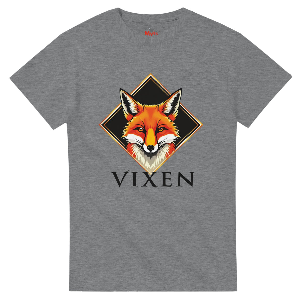 Dark Heaher t-shirt with a fox graphic and 'VIXEN' text on a white background