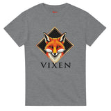 Dark Heaher t-shirt with a fox graphic and 'VIXEN' text on a white background