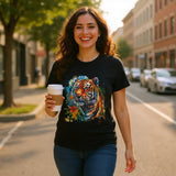 "Person wearing retro tiger graphic t-shirt"