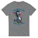 Gray t-shirt with a cartoon donkey and humorous text on a white background