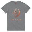 A Sports Grey Moon fox graphic T-shirt featuring a detailed celestial fox portrait, crescent moon, stars, and botanical artwork.