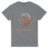 A Sports Grey Moon fox graphic T-shirt featuring a detailed celestial fox portrait, crescent moon, stars, and botanical artwork.