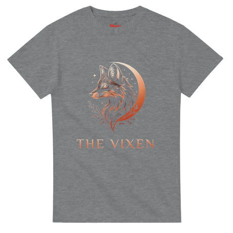 A Sports Grey Moon fox graphic T-shirt featuring a detailed celestial fox portrait, crescent moon, stars, and botanical artwork.