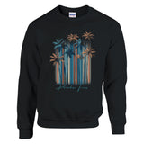 Black sweatshirt with palm tree design on a white background