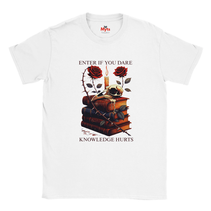 Enter If You Dare Gothic Book Skull Graphic T-Shirt