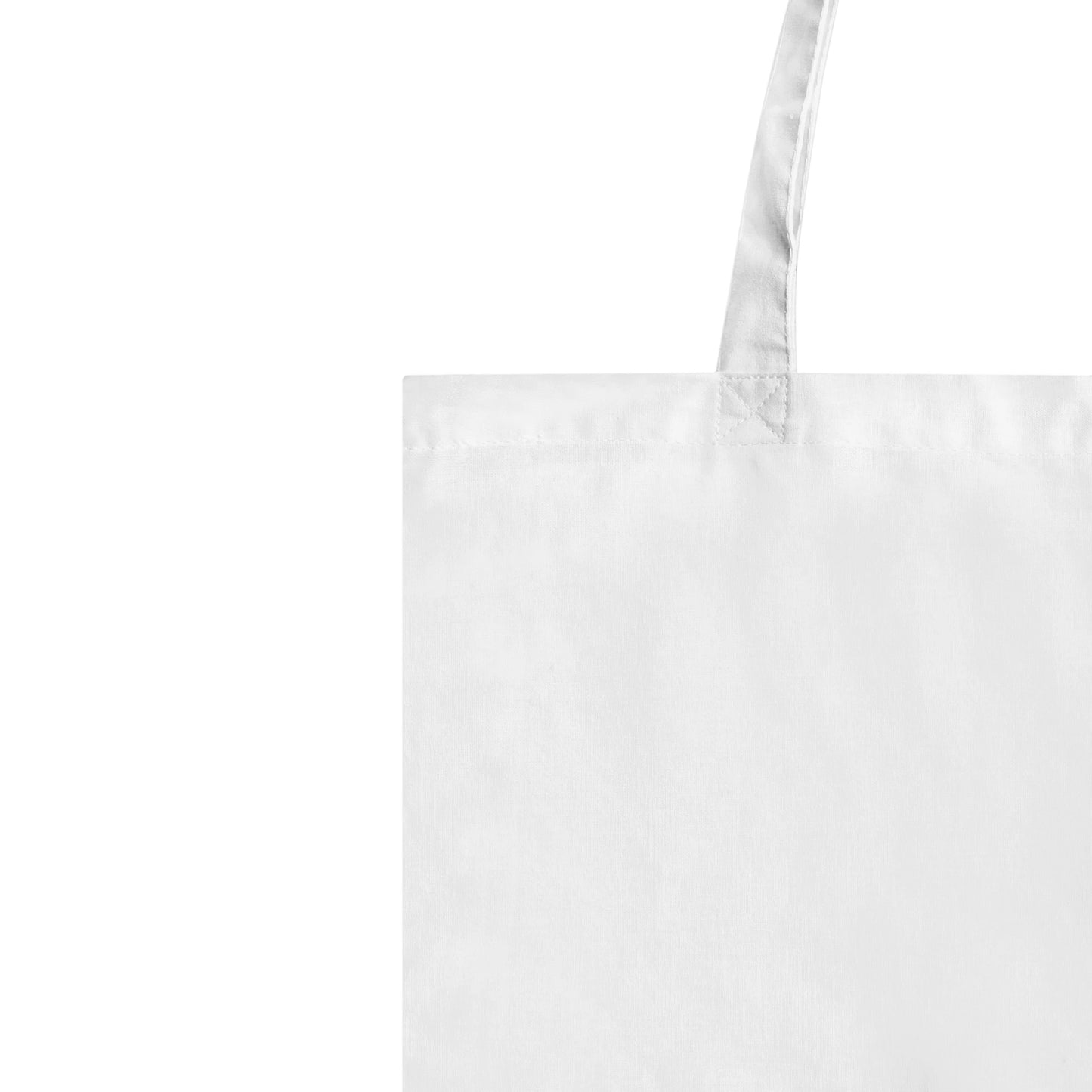 White tote bag with a handle on a white background