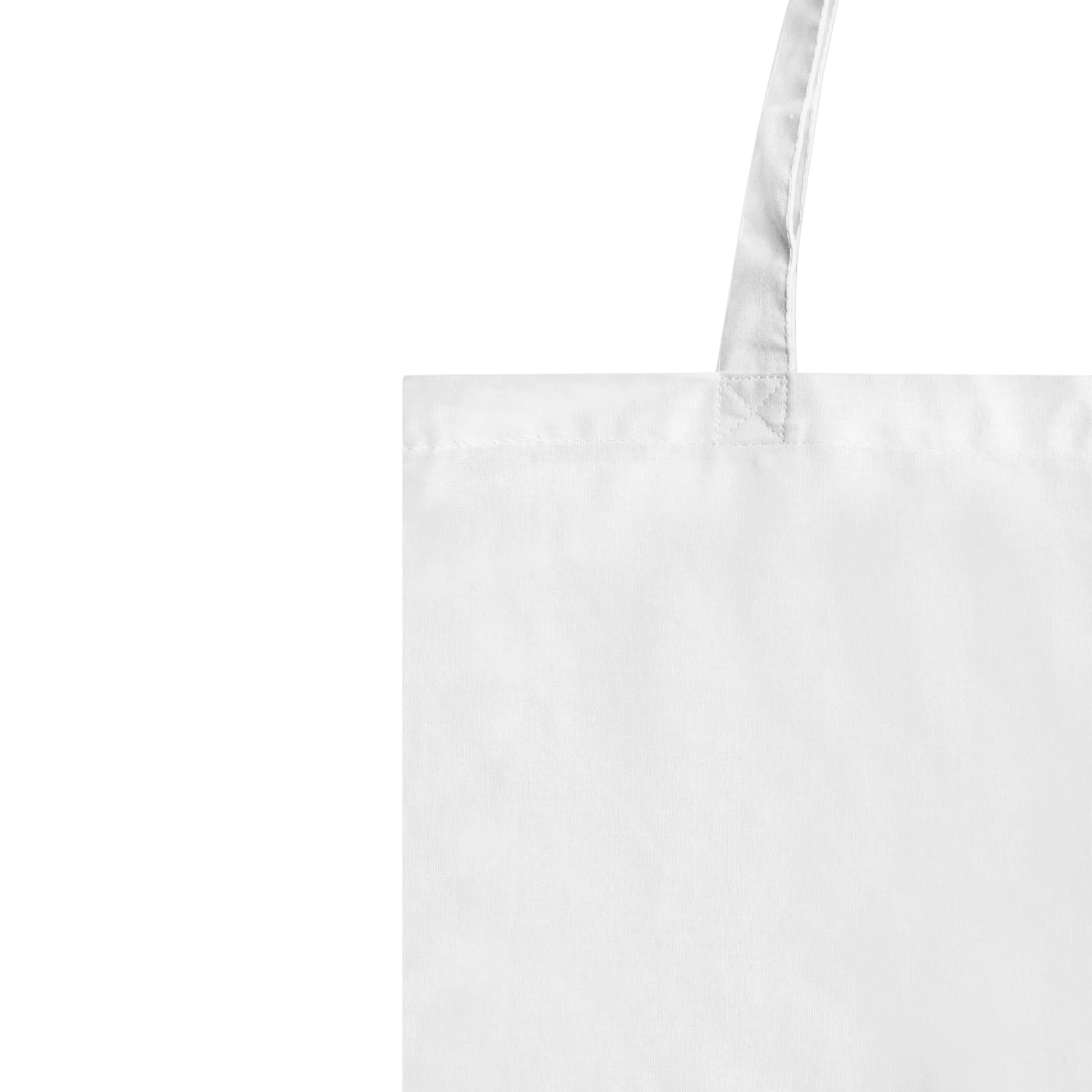 White tote bag with a handle on a white background