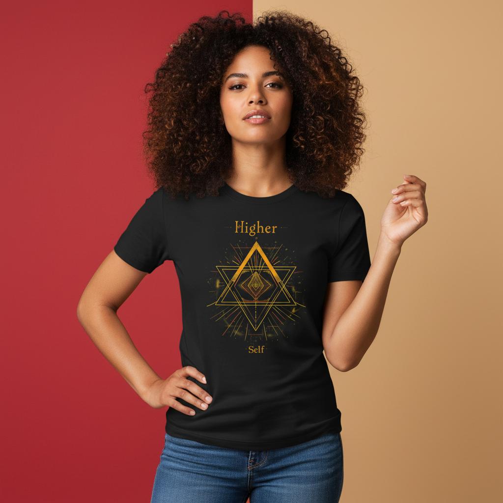 Higher Self t-shirt close-up detail - premium ring-spun cotton texture and print quality