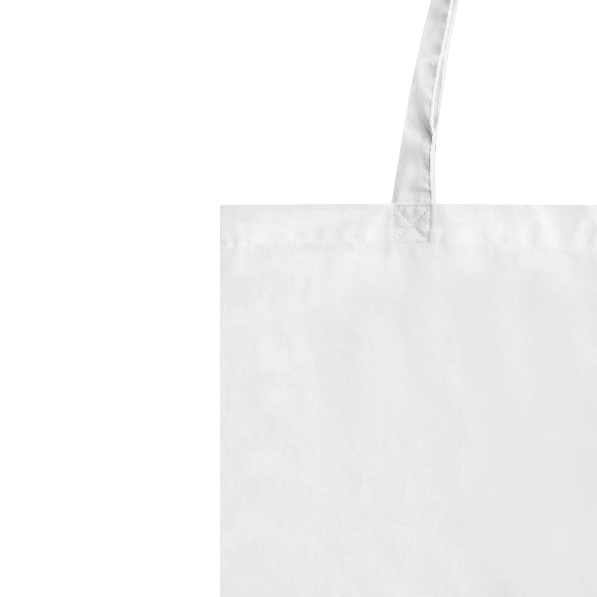 White tote bag with a handle on a white background