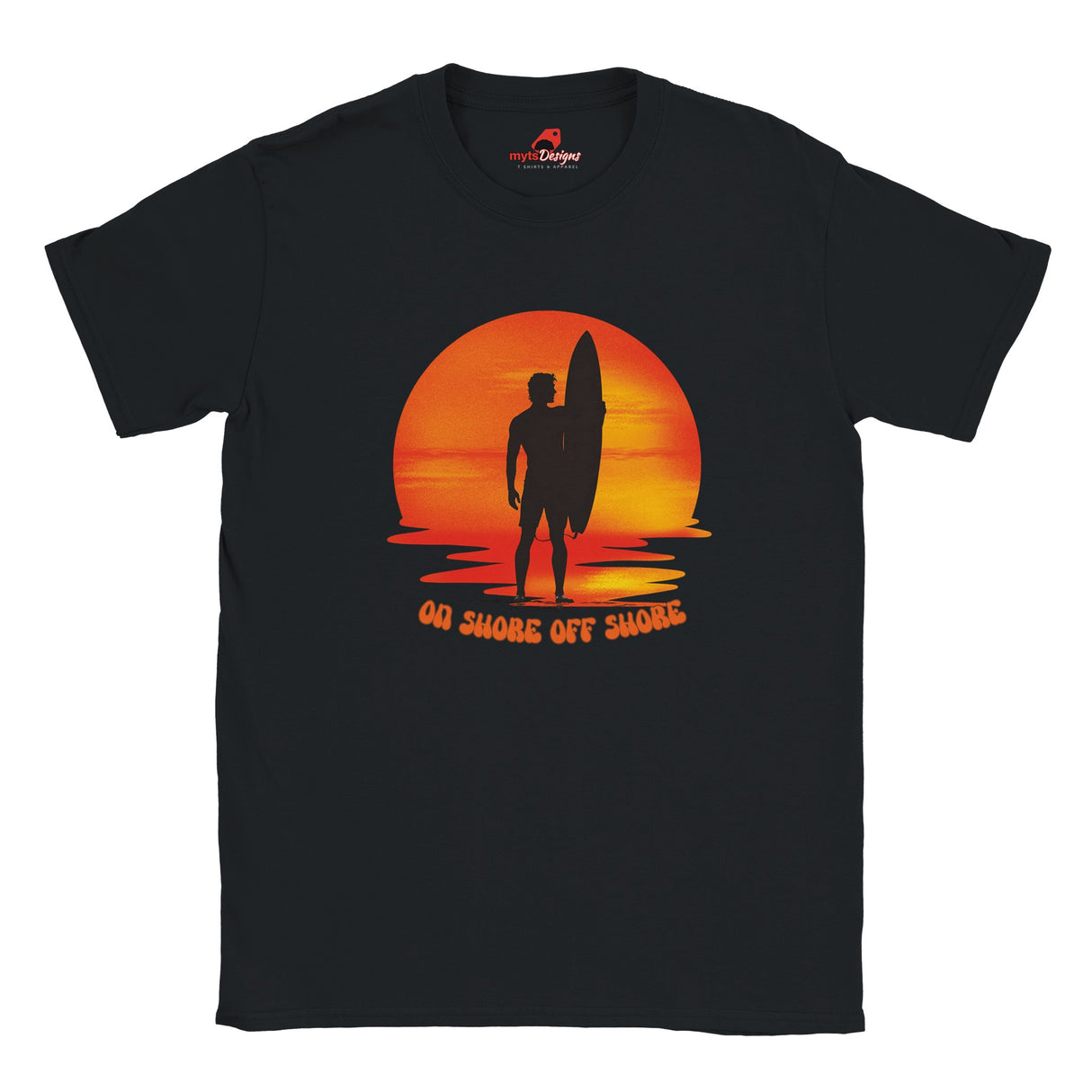 "Close-up of sunset surf graphic print on t-shirt"