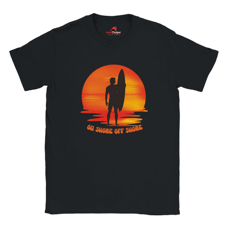 "Close-up of sunset surf graphic print on t-shirt"