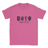 Azalea t-shirt with black graphics and text on a white background