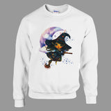 White sweatshirt with a witch design on a white background