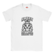 White unisex t-shirt featuring a muscular donkey graphic with “Sweet But I Will Headbutt You” slogan by MytsDesigns.