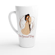 A white ceramic latte mug featuring a printed illustration of a dancing couple with the text 'Our Special Day' written below in red script, set against a plain white background.