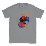 "Geometric space-inspired t-shirt with vivid cosmic colors and planet eclipse design"