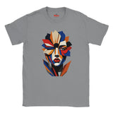 Abstract Geometric Face T-Shirt in Grey — bold geometric portrait art graphic tee by Mytsdesigns