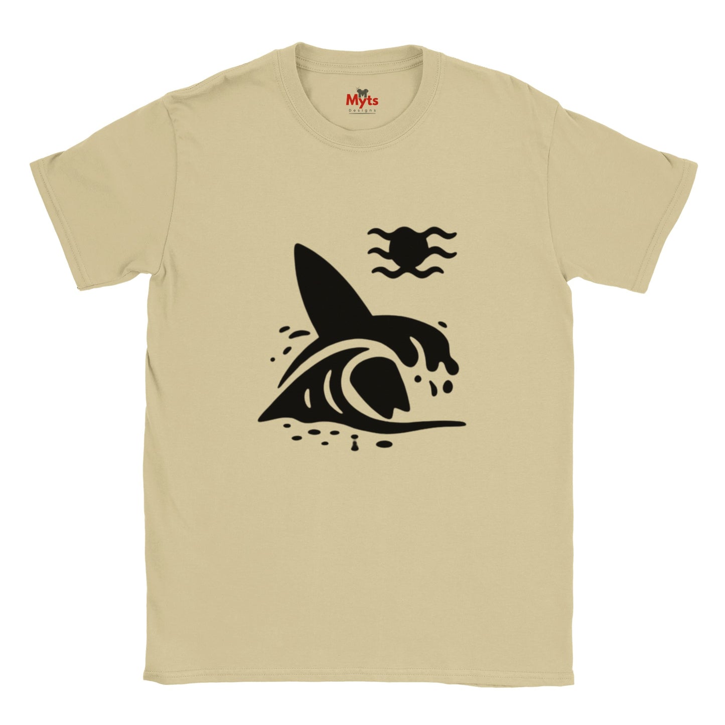 Sand t-shirt with black graphic design on a white background