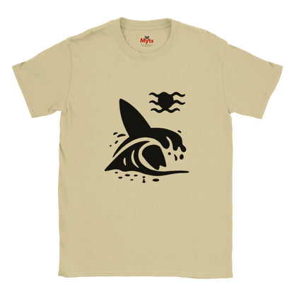 Sand t-shirt with black graphic design on a white background