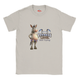 Ice Grey funny fitness T-shirt with floral shorts donkey illustration and motivational Still Trying gym slogan.