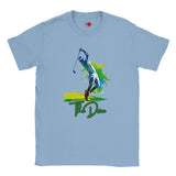 Light blue t-shirt with a graphic of a golfer and 'The Drive' text on a white background