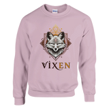 Light Pink sweatshirt with graphic design of vixen fox brand 'Gildan' visible.
